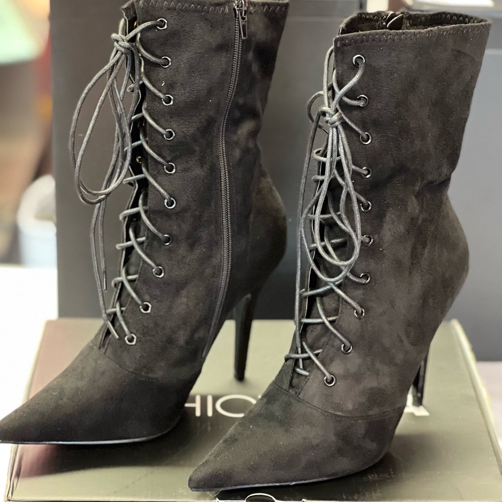 Black Polyester above the ankle booties